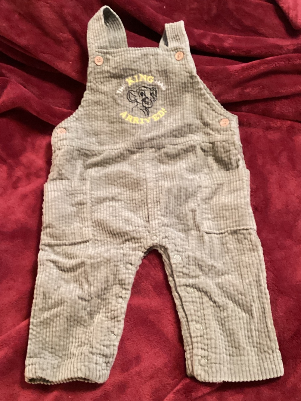 Disney Beige Corduroy Overalls with Yellow Embroidery